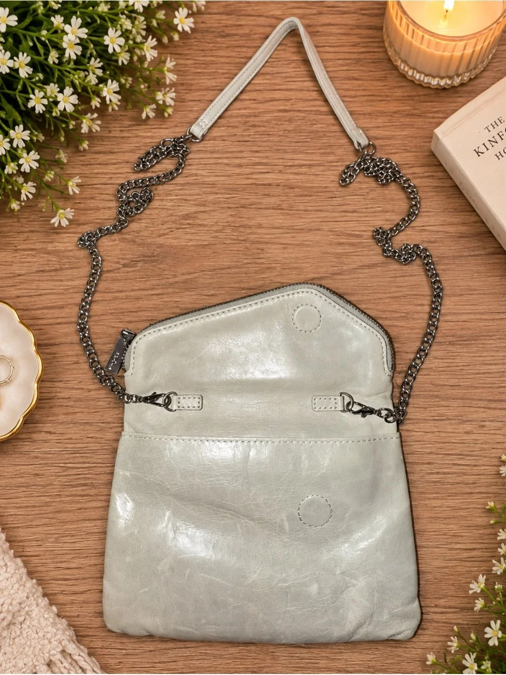 HOBO Elegant Light Gray Crossbody Bag with Chain Strap